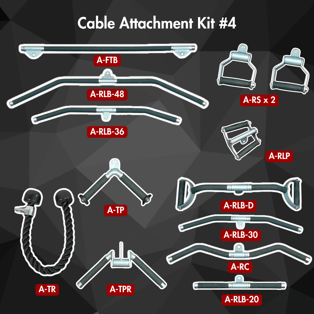 Complete Cable Attachment Kit #4 - Muscle D Fitness - Triceps Rope - Lat Bar - Single Handles - Low Row Bar - Training Bar