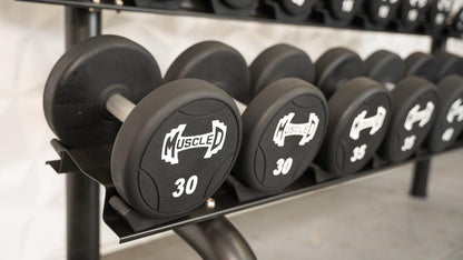 Pro Urethane Dumbbells - Muscle D Fitness - Quality Knurled Handles - Solid Design