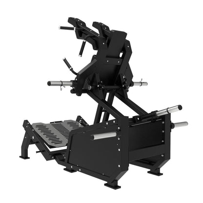 Excel Glute Line Hack Squat / Front Squat - Muscle D Fitness - Plate Load Squat Machine - Counter Balanced - Plate Storage Pegs