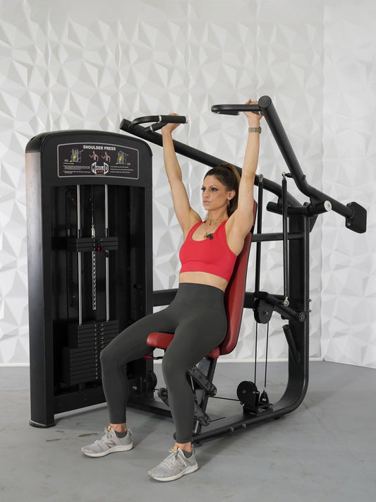 Elite Selectorized Shoulder Press - Muscle D Fitness - Commercial Adjustable Seated Pin Selectorized Shoulder Press Traps Shoulder Workout