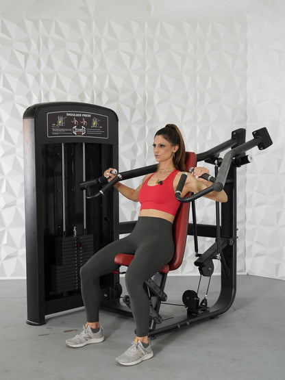 Elite Selectorized Shoulder Press - Muscle D Fitness - Commercial Adjustable Seated Pin Selectorized Shoulder Press Traps Shoulder Workout