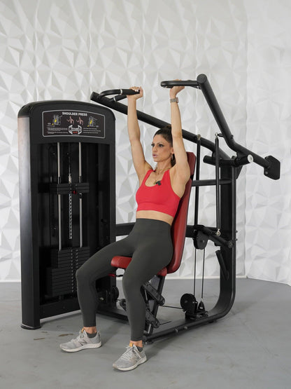 Elite Selectorized Shoulder Press - Muscle D Fitness - Commercial Adjustable Seated Pin Selectorized Shoulder Press Traps Shoulder Workout