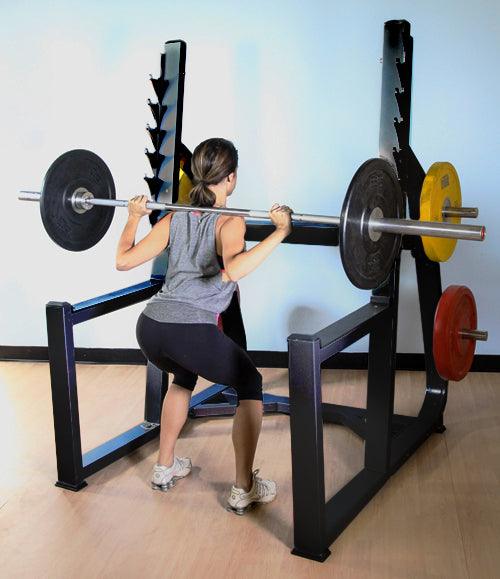 Commercial Squat Rack - Muscle D Fitness - Weight Storage - Black / Silver